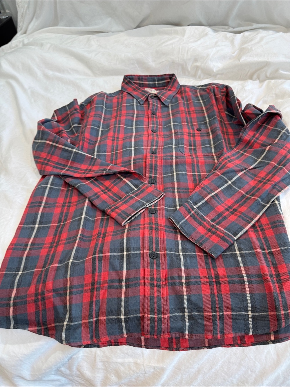 Faherty Red and Black Plaid Button-Down Shirt